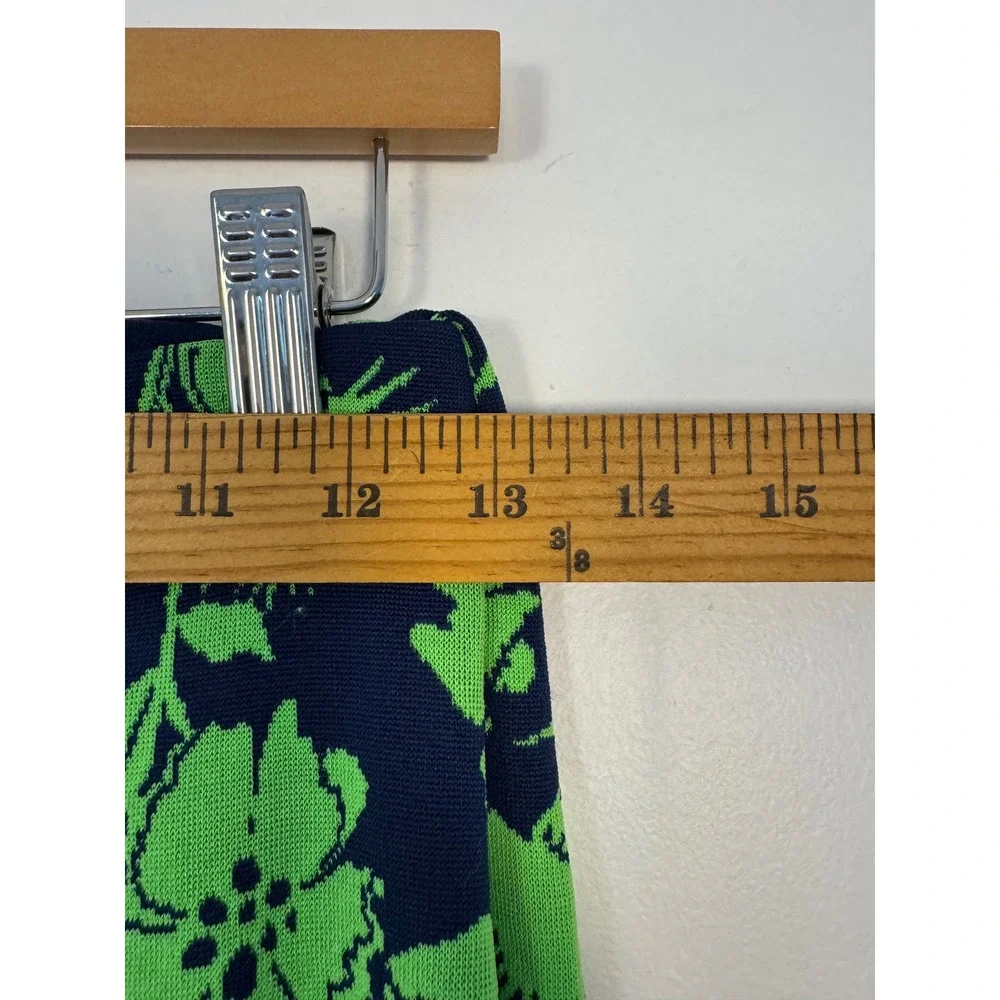 Retro Floral Zara Women Small Flare Pants Navy Lime Green‎ High Rise NWT